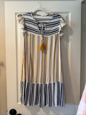 lovestitch Striped Tassel Sundress - White, Navy & Mustard
